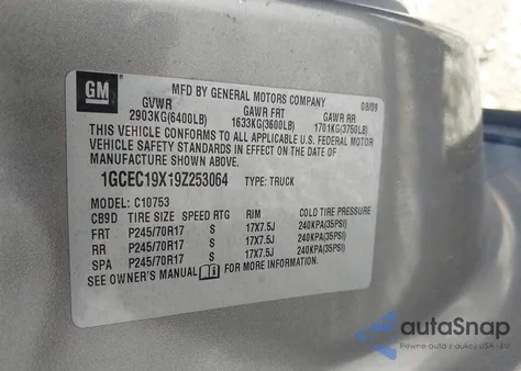 2009 Chevrolet Silverado 1500 Work Truck from USA, damaged, VIN 1GCEC19X19Z253064